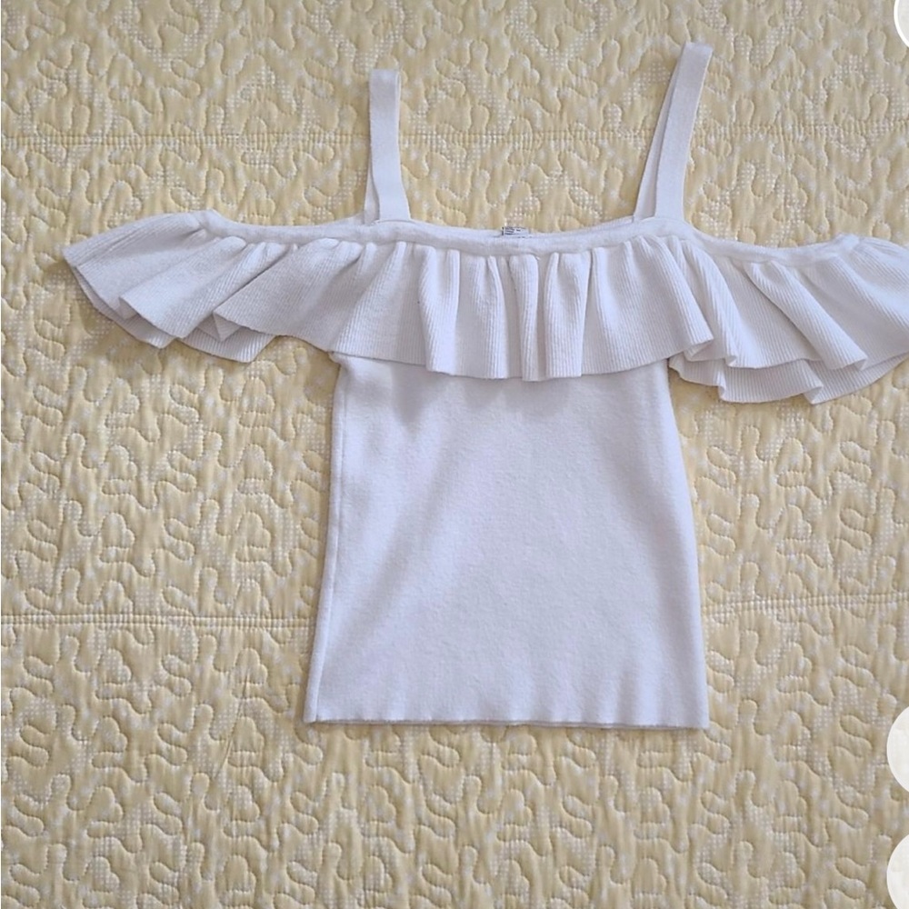 Open shoulder Ruffle Knit Top - Picture 2 of 2